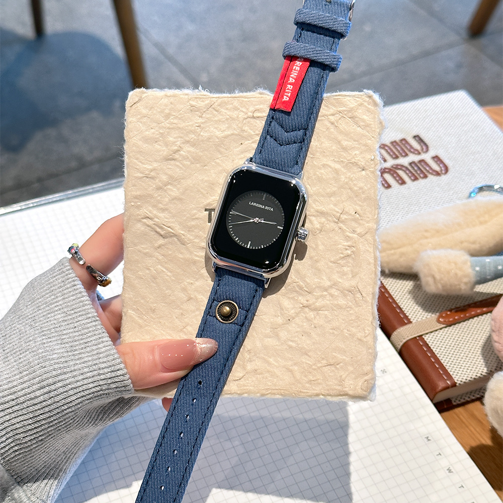 Canvas Strap Watch - ساعة مربعة أنيقة جديدة مع حزام
