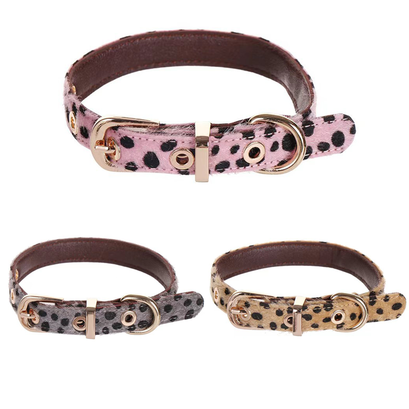 Leather Strap Quick Release - طوق كلب صغير بنمط الفهد مع