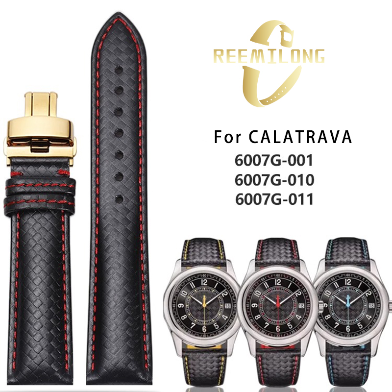 Patek Philippe Watch Calatrava - ألياف الكربون خطوط جلد البقر حزام