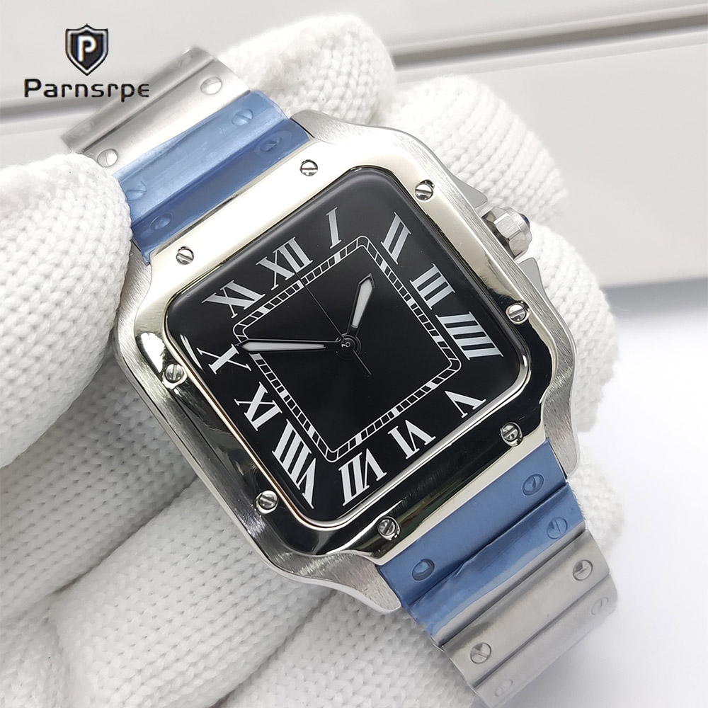 Cartier Watch Santos - ساعات رجالية بعلبة مربعة، ساعة NH35