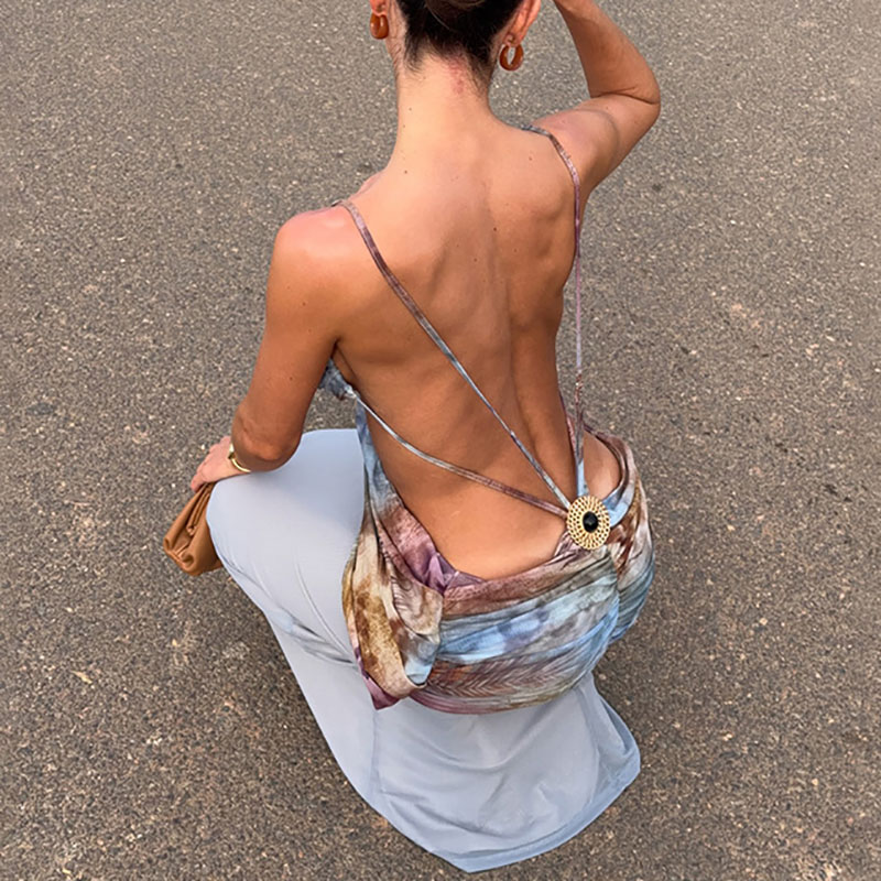 فستان سهرة أنيق بفتحة رقبة على - مراجعة Mesh Strap Metal وسعره